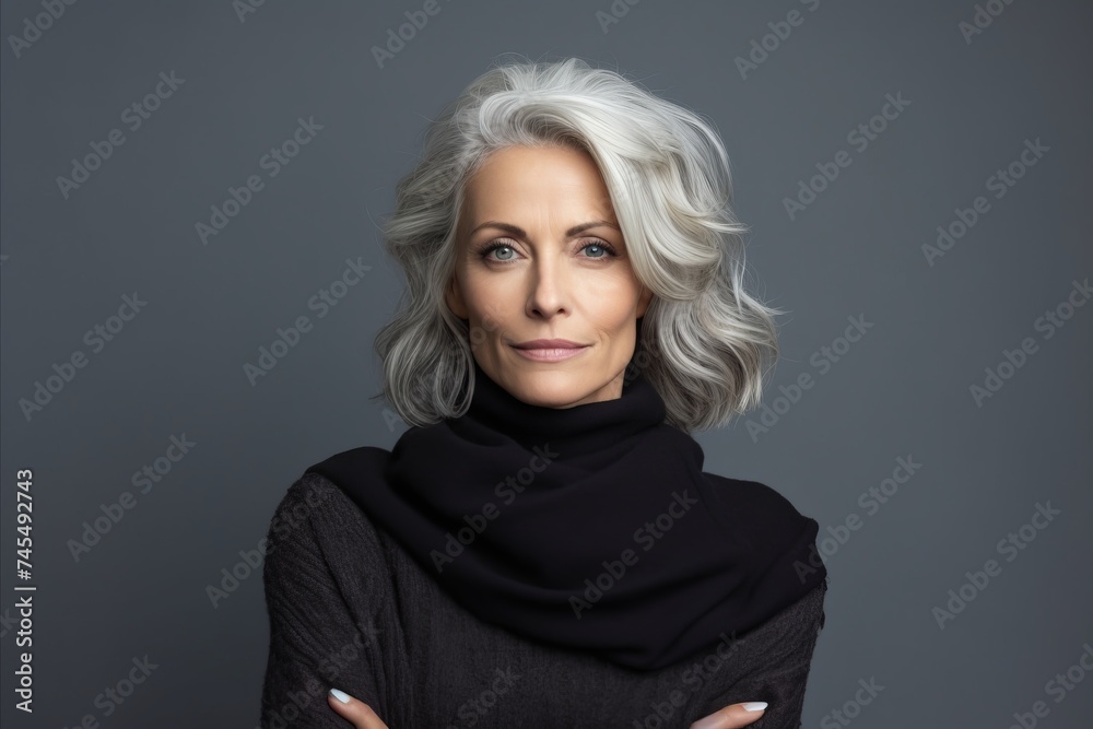 Portrait of a beautiful senior woman with grey hair and gray eyes Portrait of a beautiful senior woman with grey hair and gray eyes