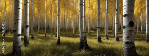 Amazing panoramic view of aspen trees on the forest from Generative AI
