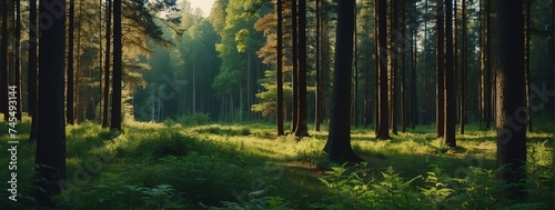 Panoramic summer forest landscape background from Generative AI