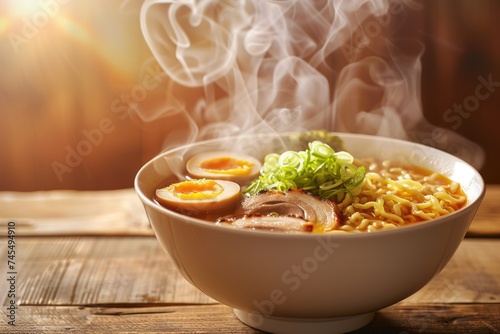 Authentic Tonkotsu Ramen Bowl with Soft Boiled Eggs and Pork Belly
