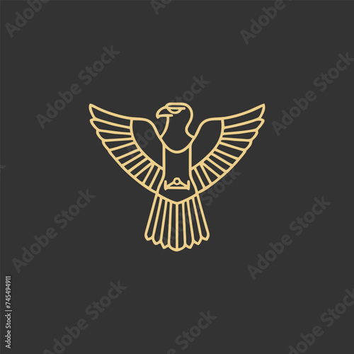 Horus mono line logo icon design template.Eagle, line, flat vector illustration.
