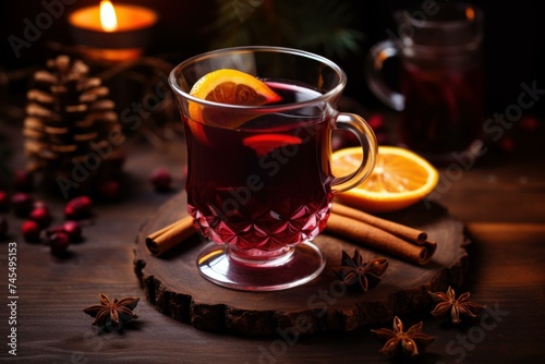 Festive Mulled wine cocktail. Winter drinks. Generate Ai