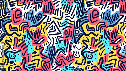 カラフルな子供らしい落書きの背景画像。シームレスパターン。クリエイティブ・ミニマリストスタイルのアート背景。 Colorful childlike graffiti background image. Seamless pattern. Creative minimalist style art background. [Generative AI]