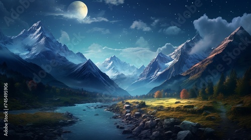 an image showcasing the timeless elegance of a High Alpine Valley under a starlit sky