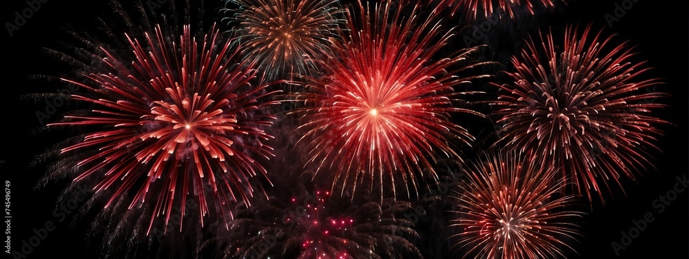 Panoramic view of a night sky with red fireworks display 8 from Generative AI Panoramic view of a night sky with red fireworks display 8 from Generative AI