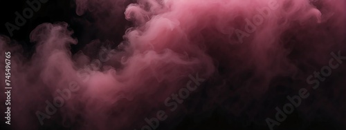 Panoramic view of a pink abstract fog mist on plain black background from Generative AI
