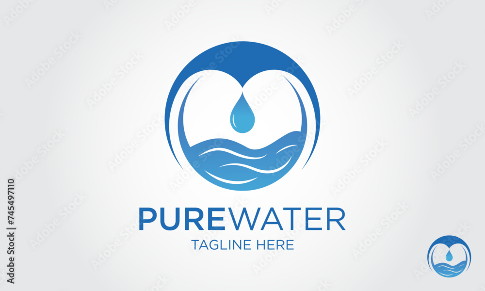 Pure Water Logo Design With Water Drop And Water Wave. Premium Pure water abstract sign. Pure Water Logo Design With Water Drop And Water Wave. Premium Pure water abstract sign.