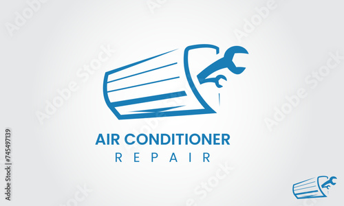Air Conditioner Repair Logo Design Template. Air Conditioning And Snowflake With Twist, Logo Template. Construction, Repair, And Installation Of Air Conditioners, Vector Design, Illustration.