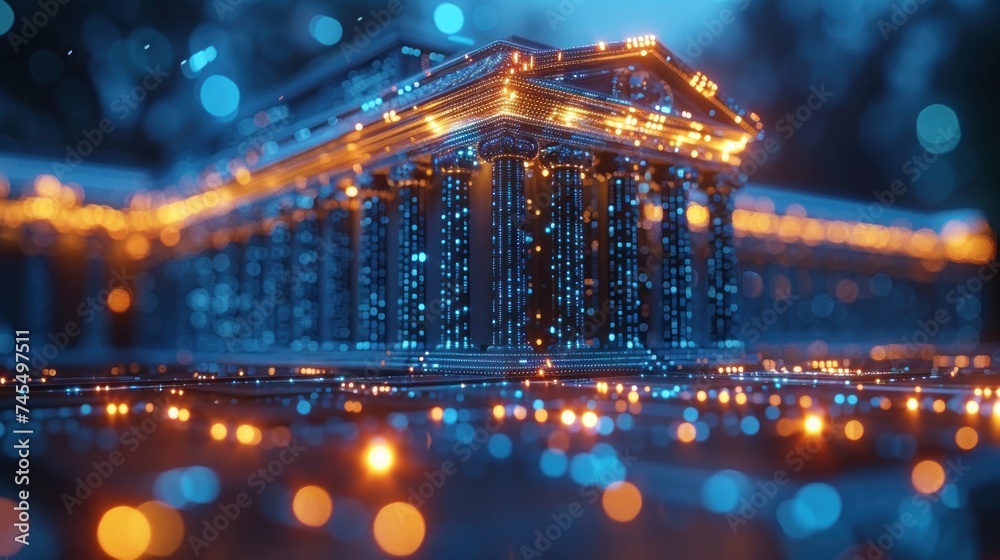 Glowing blue digital bank