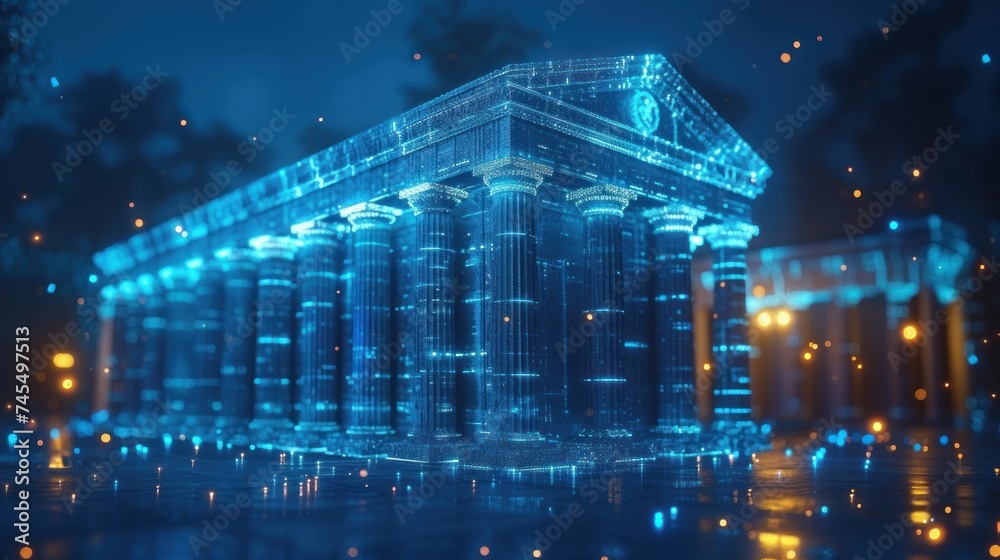 Glowing blue digital bank