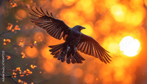 eagle flying in the sunset
