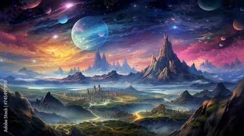 fantastical planet with swirling clouds and colorful landscapes © Wajid