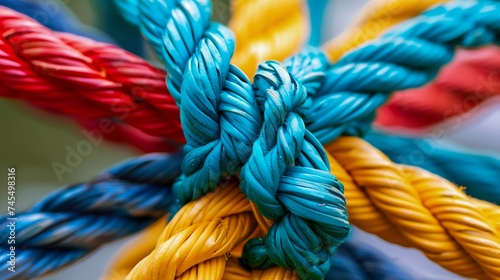 Vibrant Multi-Colored Ropes Tied in a Complex Knot. Generative ai