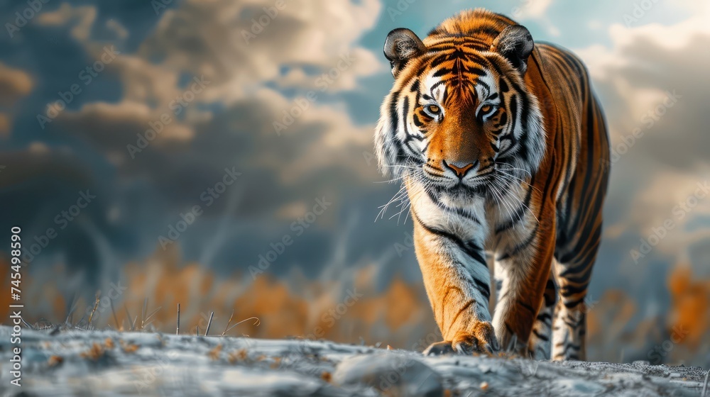 Naklejka premium Majestic Wilderness: Close-Up of a Tiger in the Jungle, Celebrating International Wildlife Day