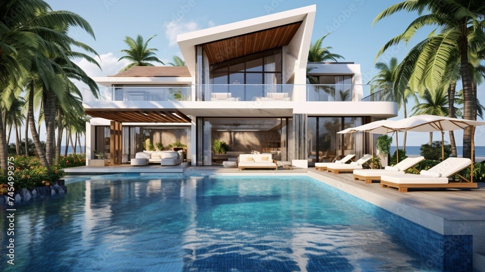 Luxurious Villa Exterior With Swimming Pool