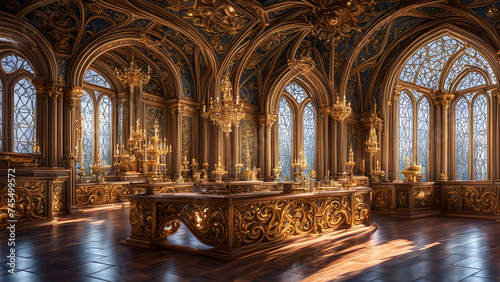 Luxurious gold palace interior  throne and decorations 