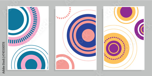 Colorful circle poster design set. Abstract rounded line background. Radial layer design for branding, catalog, cover, or presentation. © Graito