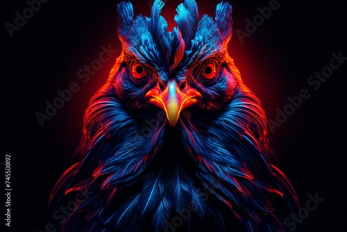 Neon chicken bird portrait. Wildlife design. Generate Ai