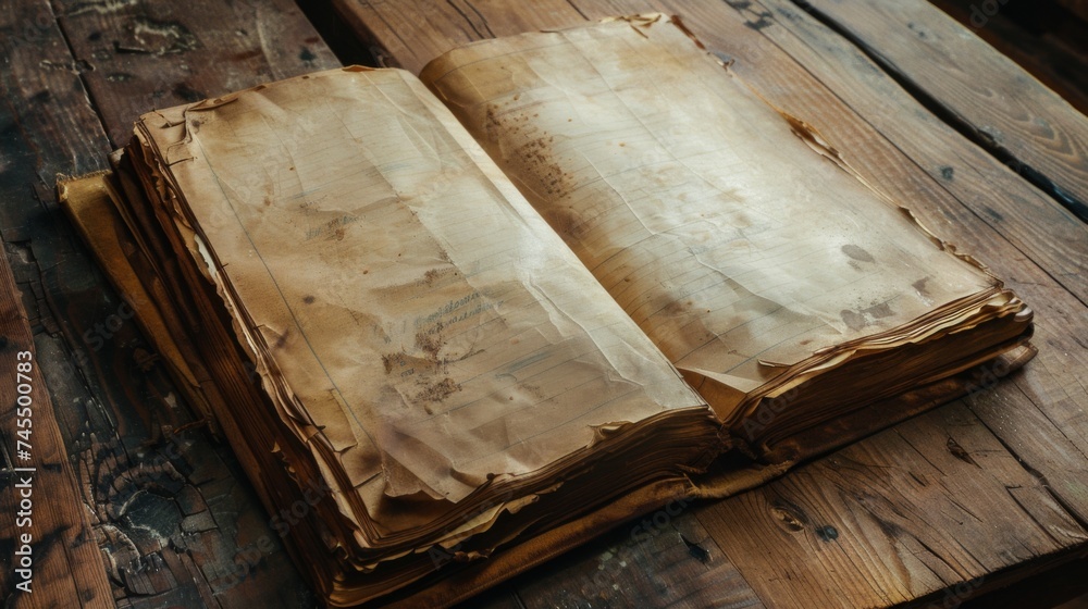 Obraz premium Open ancient old book with empty pages