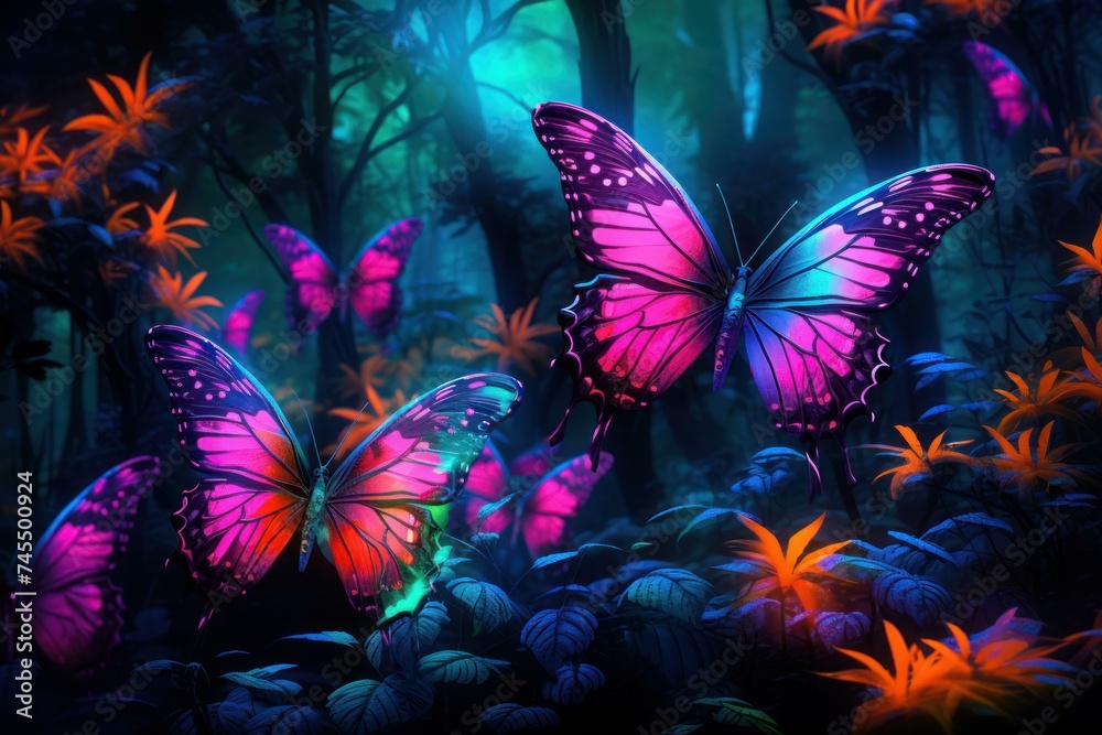 Vibrant Neon flowers forest. Violet creative. Generate Ai Vibrant Neon flowers forest. Violet creative. Generate Ai