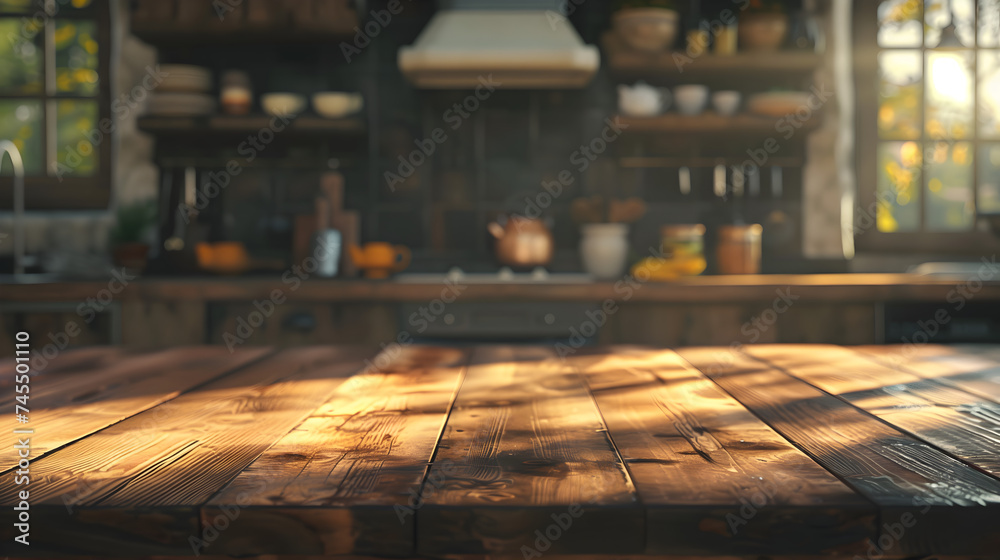 Wood Table in Home Kitchen