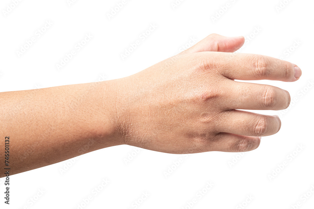isolated of male hand holding something like a bottle or can. isolated of male hand holding something like a bottle or can.