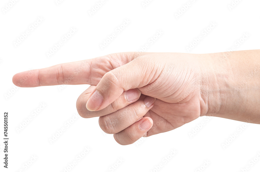 Male hand touching or pointing to something isolated on white background. Male hand touching or pointing to something isolated on white background.