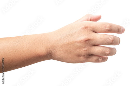 isolated of male hand holding something like a bottle or can.