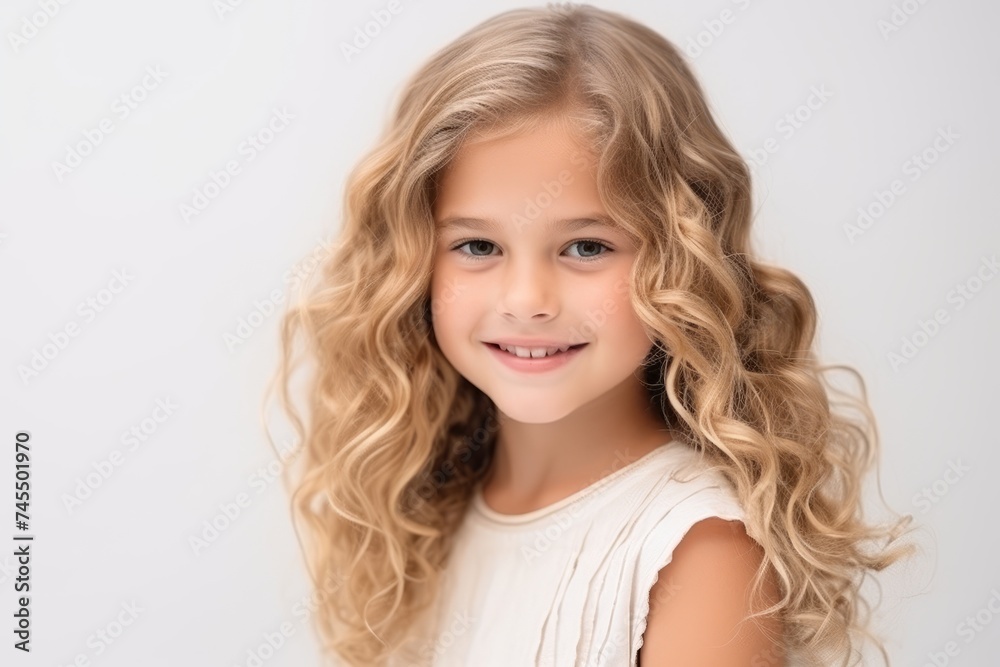 Portrait of a cute little girl with long blond curly hair. Portrait of a cute little girl with long blond curly hair.