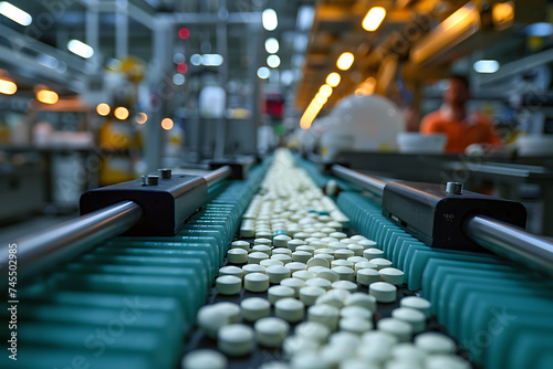 pharmaceutical medicine, production of tablets. pharmaceutical industry production background
 photo
