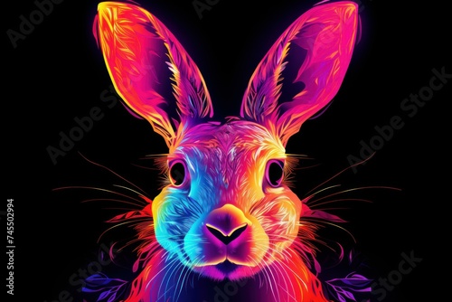 Vibrant Neon rabbit. Art cool color. Generate Ai