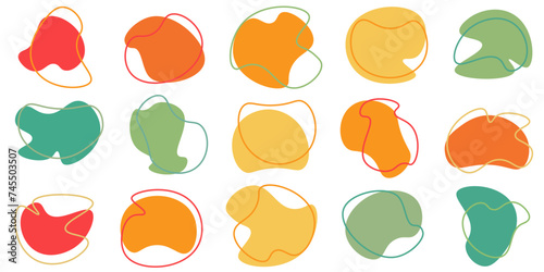 Set of organic irregular blob shapes. Colorful fluid liquid amoeba elements. Vector illustration