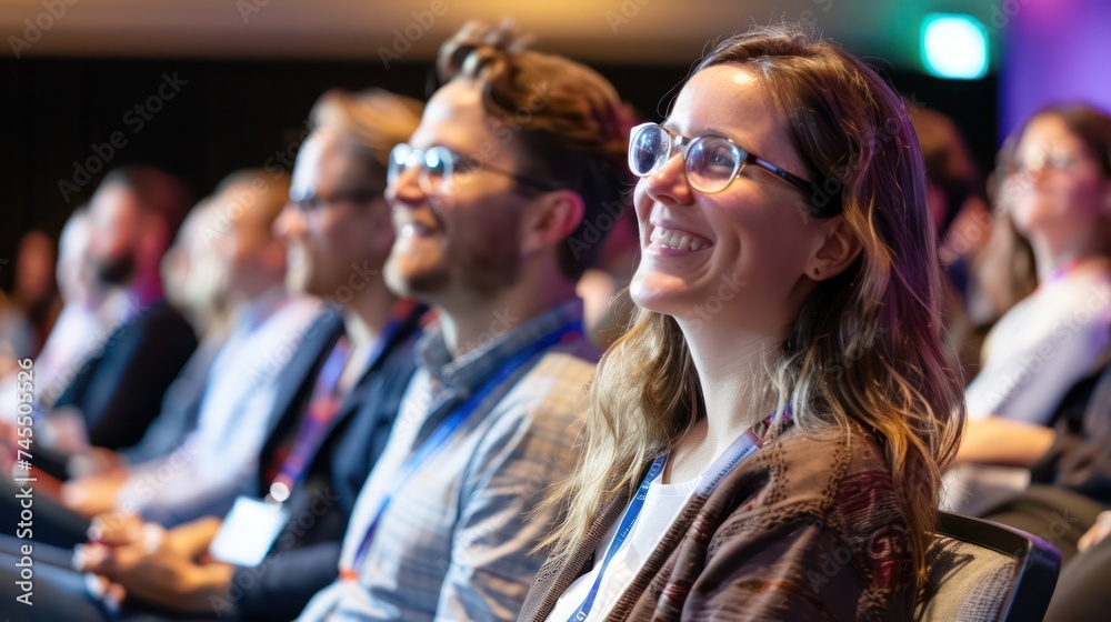 Fototapeta premium Attendees at a tech conference engaged and enjoying a presentation