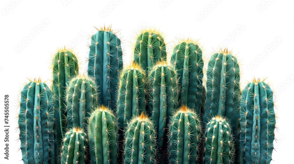 Adapted to the dry desert with sharp spines, cacti stand tall against the clear blue sky Adapted to the dry desert with sharp spines, cacti stand tall against the clear blue sky