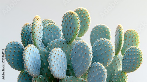 A solitary green prickly pear cactus with a vibrant flower blooms in the dry desert