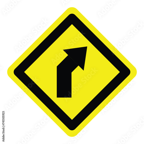 yellow curve turn right arrow road traffic warning caution sign direction icon. exclamation, hazard sign symbol logo design for web mobile isolated white background illustration