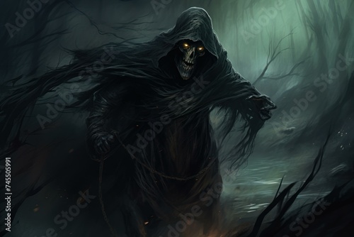Nightmarish wraith. Religion cross ghost. Generate Ai © juliars