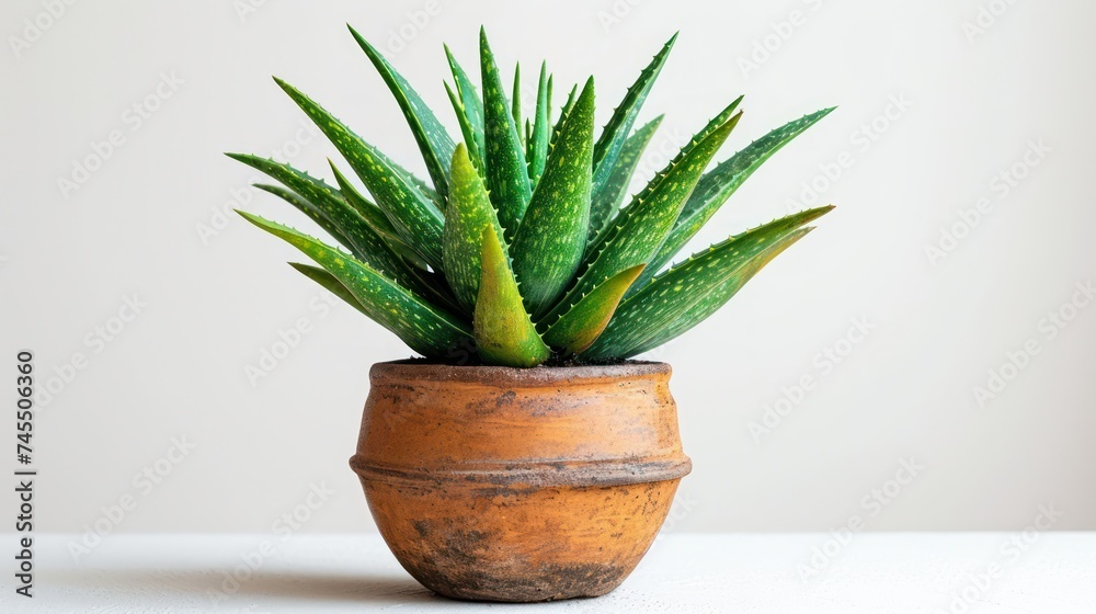 potted succulent plants, aloe vera and a cactus, with green spiky leaves potted succulent plants, aloe vera and a cactus, with green spiky leaves