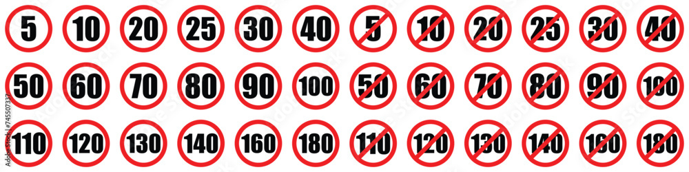 set prohibitory sign of maximum road caution warning traffic end speed limit kilometres per hour. Speedometer indicators warning coution symbol collection for web mobile isolated white background set prohibitory sign of maximum road caution warning traffic end speed limit kilometres per hour. Speedometer indicators warning coution symbol collection for web mobile isolated white background