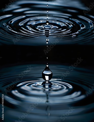 Panorama Water ripples from a drop of water in the darkness Generative AI