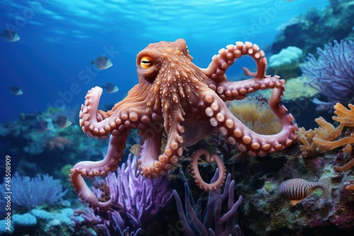 Octopus underwater. Life swim fauna. Generate Ai