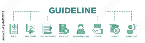 Guideline banner web icon illustration concept with icon of rule, procedure, legal document, standard, administration, advice, finance, marketing icon live stroke and easy to edit 