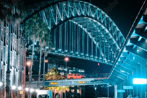 シドニー橋夜景と建物