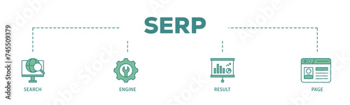SERP banner web icon illustration concept with icon of web search, computer, search engine, mobile search, page result, and statistics graph icon live stroke and easy to edit 