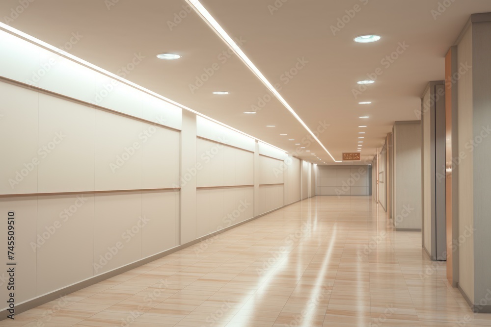 Sterile Large office blank corridor. City gallery. Generate Ai Sterile Large office blank corridor. City gallery. Generate Ai