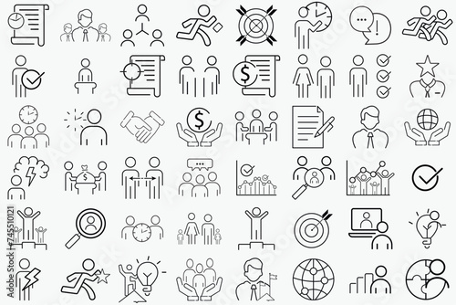 Business people icons set. Human resources  office management - thin line web icon set. Businessman outline icons collection