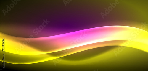 Dynamic waves in ethereal glow of neon lights. Concept merges fluidity of motion with vibrant allure of neon, crafting entrancing backdrop that embodies both vitality and futuristic sophistication