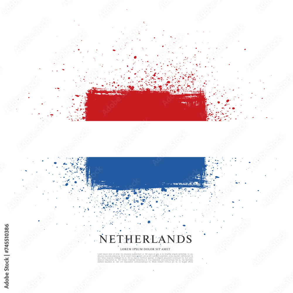 Flag of Netherlands, vector illustration, brush stroke background Flag of Netherlands, vector illustration, brush stroke background