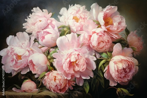 Oil painting peonies. Composition bouquet spring blossom flowers. Generate ai © juliars