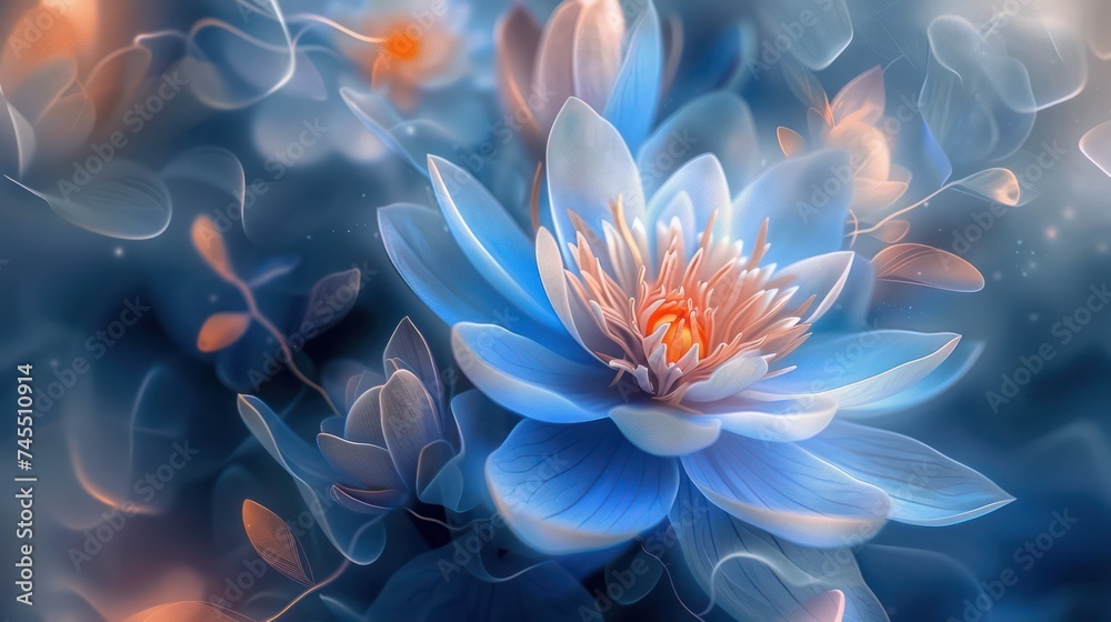 Light indigo and light amber hues intertwine gracefully in the backdrop adorned with colorful flowers. Light indigo and light amber hues intertwine gracefully in the backdrop adorned with colorful flowers.